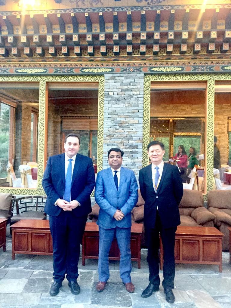 CEO of SAARC Development Fund Dr Sunil Motiwal meets UNWTO Director for sustainable tourism, Dr Dirk Glaesser and UNWTO Director for Department if Asia and the Pacific, Mr Xu Jing at the UNWTO commission meeting in Bhutan